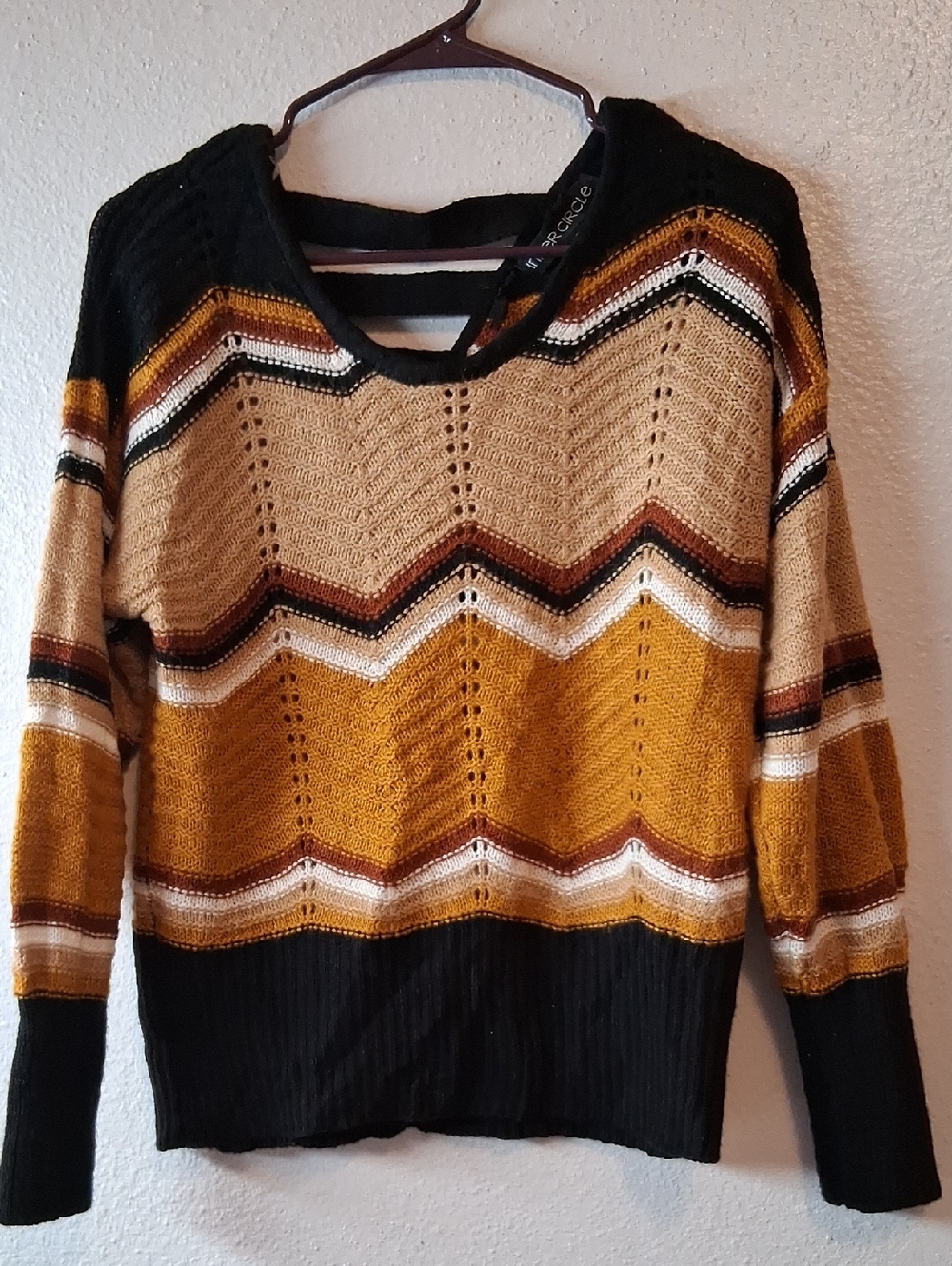 Inner Circle Striped Chevron Knit Sweater - Mustard, Black, Cream